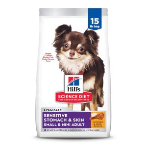 Hill’s Science Food plan Dry Canine Meals for Delicate Abdomen & Pores and skin, Grownup Small & Mini Breeds (1-6 years), Rooster Recipe, 15 lb Bag