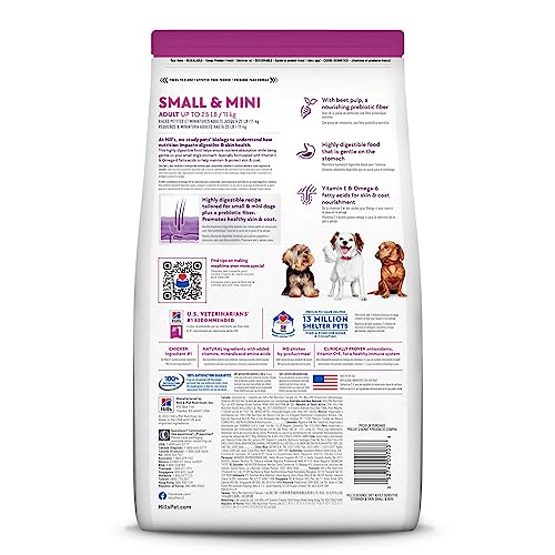 Hill's Science Food plan Dry Canine Meals for Delicate Abdomen & Pores and skin, Grownup Small & Mini Breeds (1-6 years), Rooster Recipe, 15 lb Bag