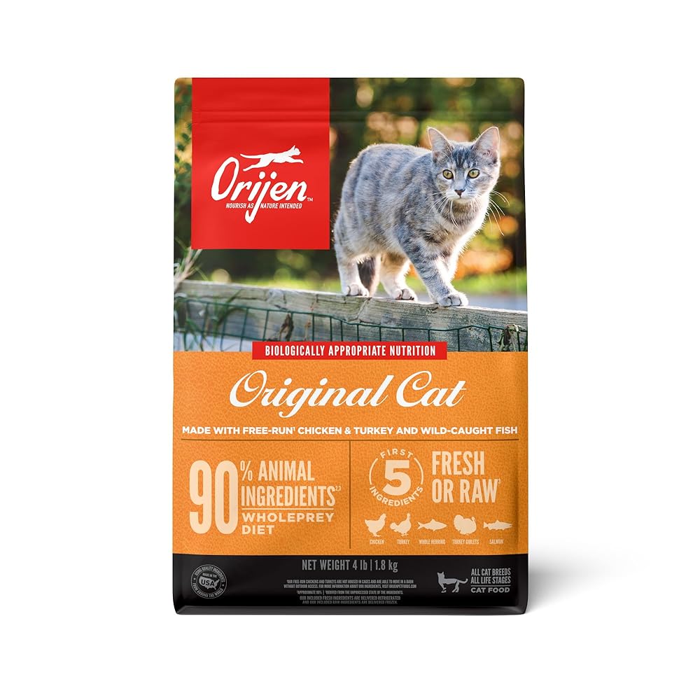 ORIJEN Unique Grain-Free Dry Cat Meals for All Life Levels with WholePrey Elements, 4 lb Bag