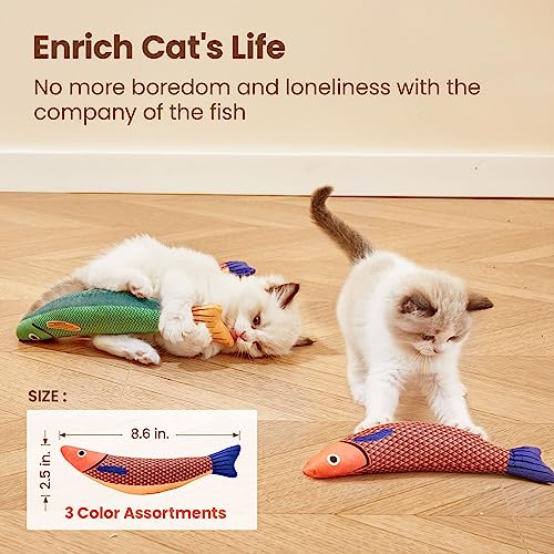 Potaroma Cat Toys Saury Fish - 3-Pack Comfortable and Sturdy Catnip Crinkle Toys, Interactive Kicker Toys for Indoor Kitten Train, 9.4 Inches, Appropriate for All Breeds