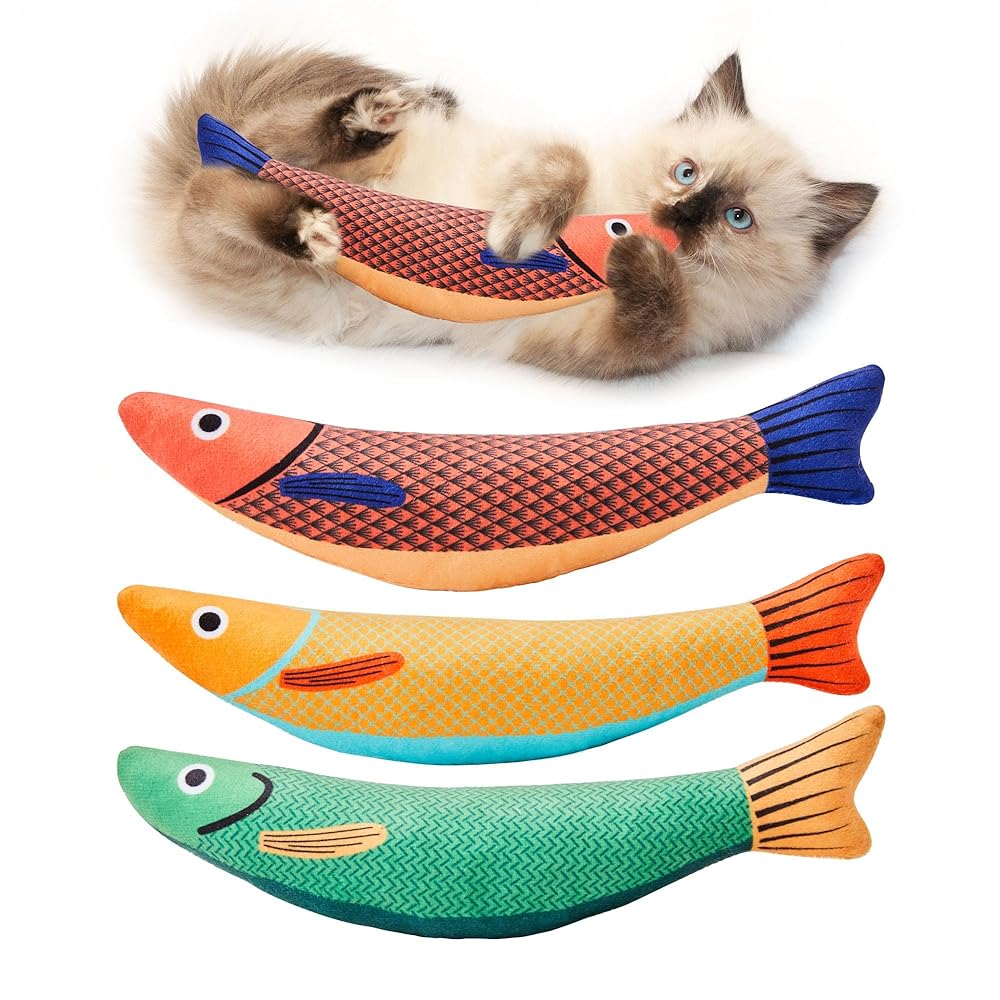 Potaroma Cat Toys Saury Fish – 3-Pack Comfortable and Sturdy Catnip Crinkle Toys, Interactive Kicker Toys for Indoor Kitten Train, 9.4 Inches, Appropriate for All Breeds