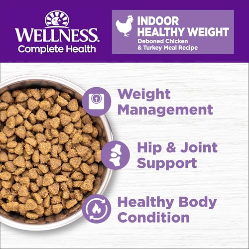 Wellness Pure Pet Meals Full Well being Grain-Free Indoor Wholesome Weight Hen & Turkey Recipe Dry Cat Meals, 5.5 lb Bag